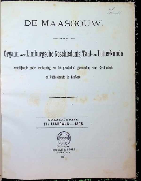 collectief - De Maasgouw  Orgaan voor Limburgsche geschiedenis, taal- en Letterkunde twaalfde deel  jaargang 1895