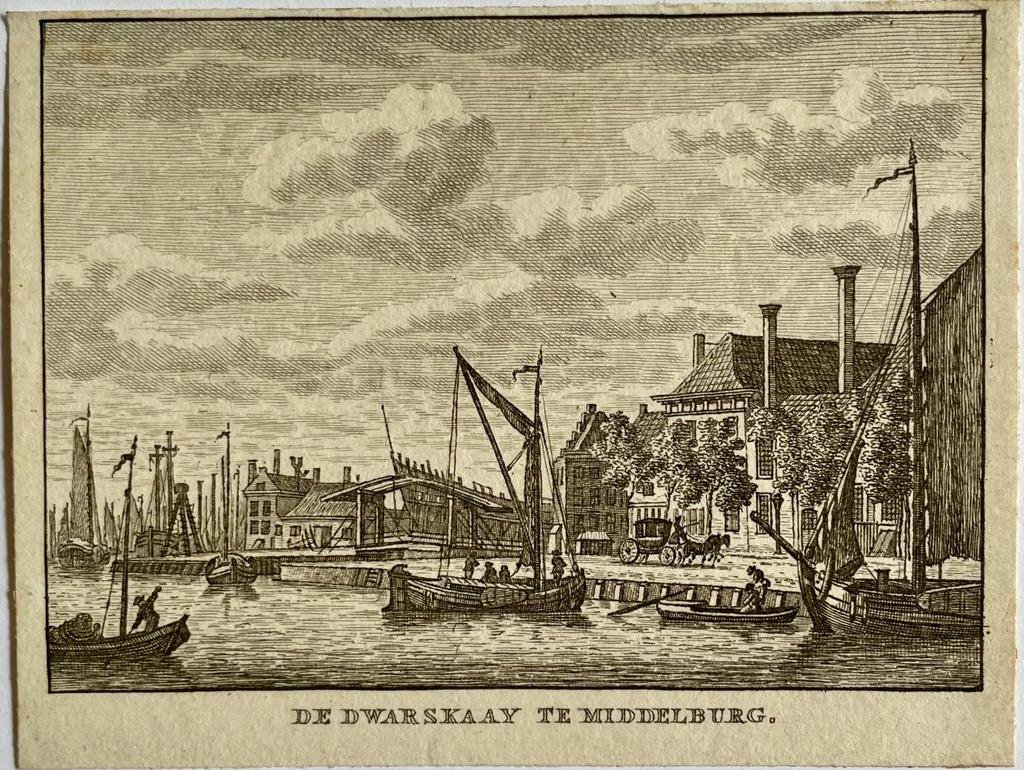 J. Bulthuis, K.F. Bendorp - Antieke prent Zeeland: De Dwarskaay (Dwarskaai) te Middelburg.