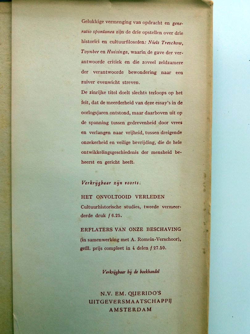 Romein, Jan - Tussen vrees en vrijheid (Vijftien historische verhandelingen [1944-1948])