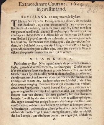 TROUBELJAAR - Extraordinaire courant in 't troubeljaar 1684. (&) Extraordinare courant, 1684, in twistmaand. (Sic).