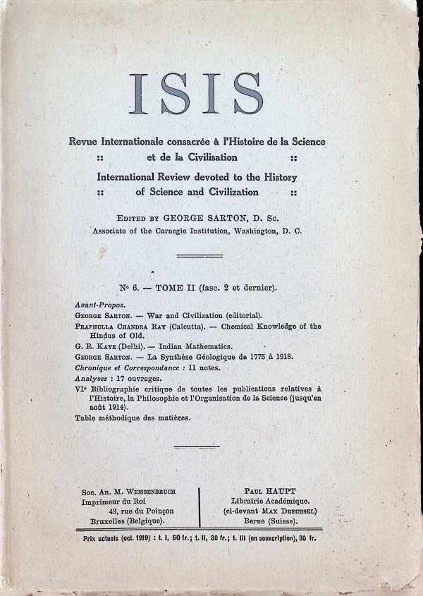 Collectif - ISIS  Revue internationale consacrée à l'Histoire de la Science et de la Civilisation N° 6 - Tome II
