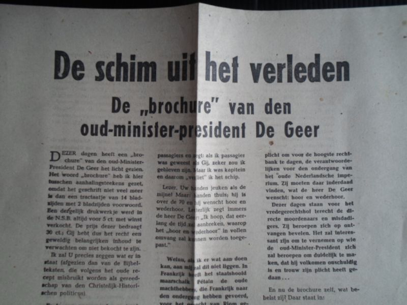 Mussert - De schim uit het verleden, De 'brochure' van den oud-minister-president De Geer