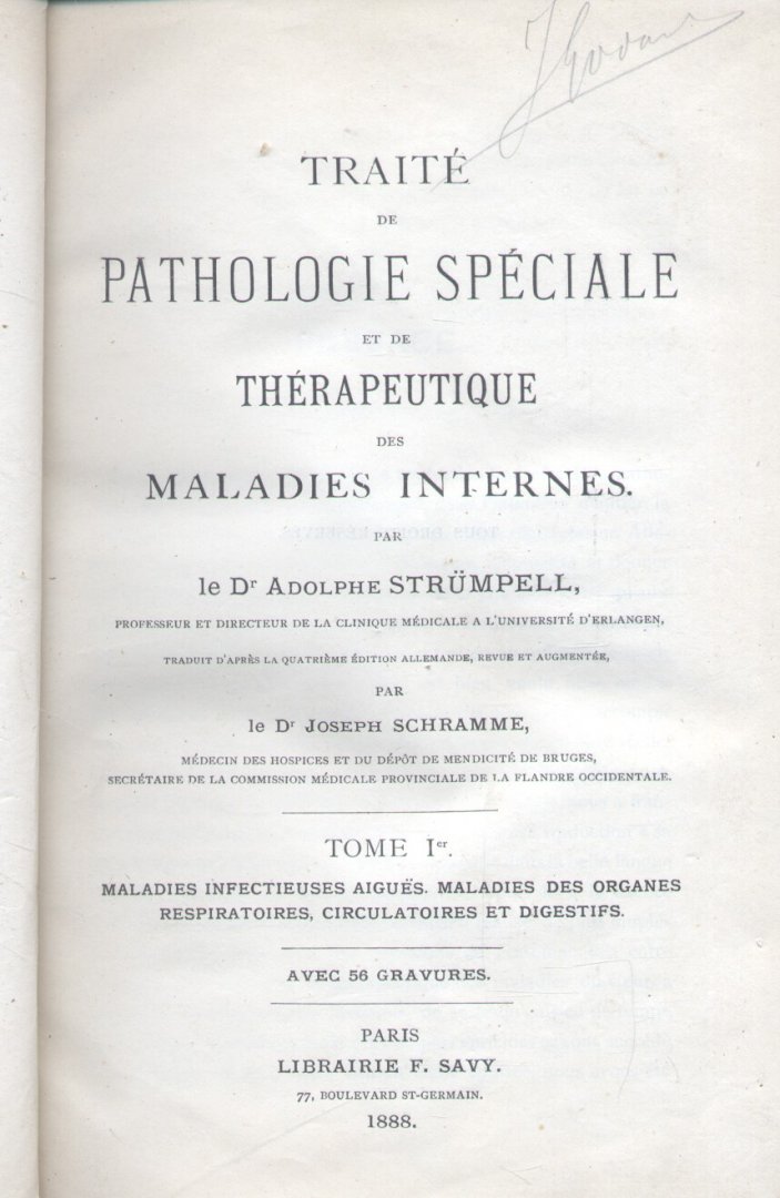 Strümpell, Dr. Adolphe - Traité de Pathologie spéciale et de thérapeutique des maladies internes (Tome Ier)