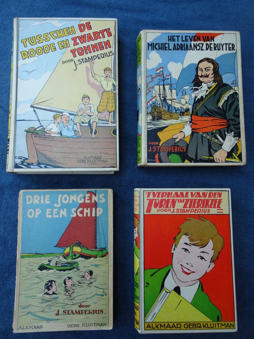 Stamperius, J.. - 't Verhaal van den toren van Zierikzee/ Tusschen de roode en zwarte tonnen/ Het leven van Michiel Adriaansz. de Ruyter/ Drie jongens op een schip. 4 stuks.