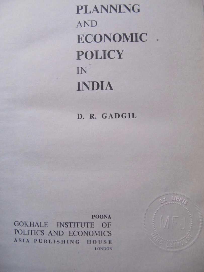 D.R. Cadgil - Planning and economic policy in India