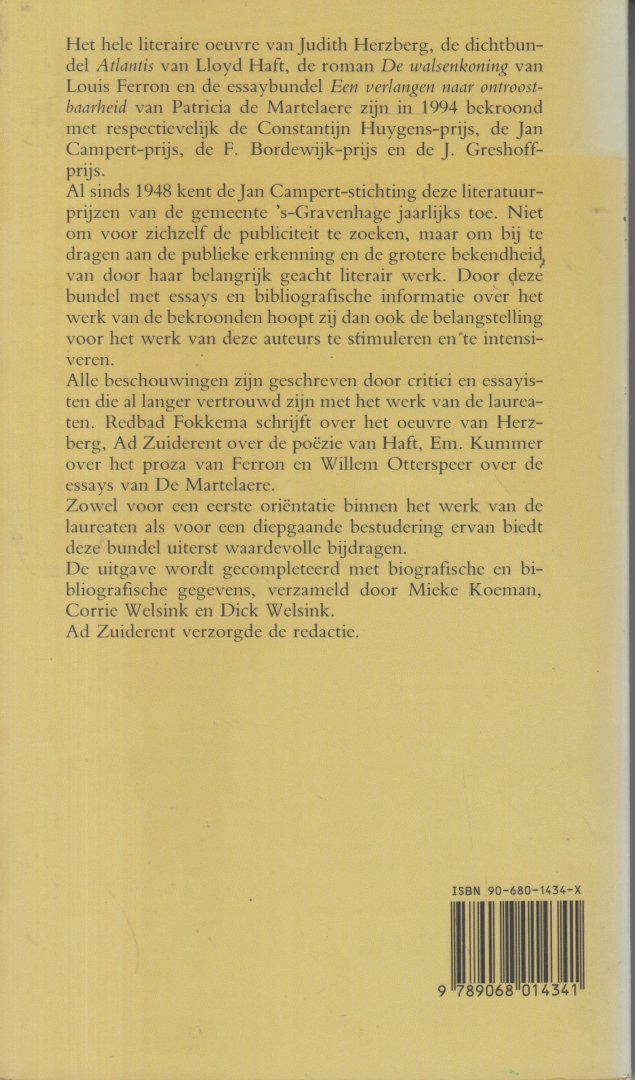 Campertstichting, Jan - Jan Campertprijzen 1994 - Judith Herzberg - Winnar Constantijn Huygensprijs.