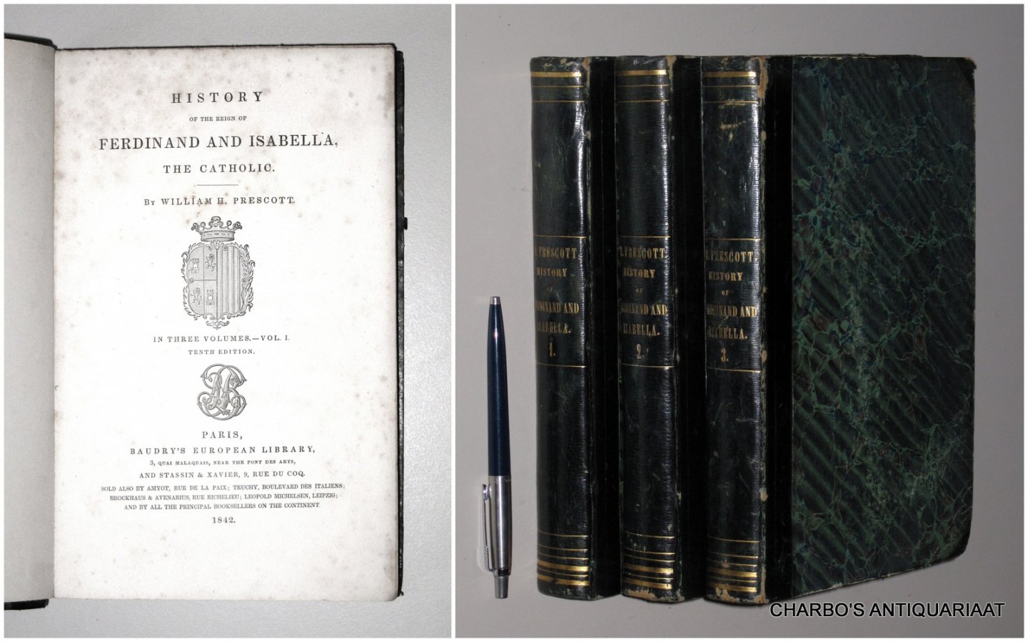 PRESCOTT, WILLIAM H., - History of the reign of Ferdinand and Isabella, the Catholic. (3 vol. set).