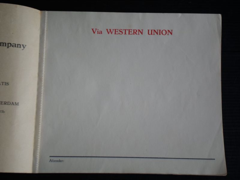  - Oud opdrachtenblokje The Western Union Telegraph Company