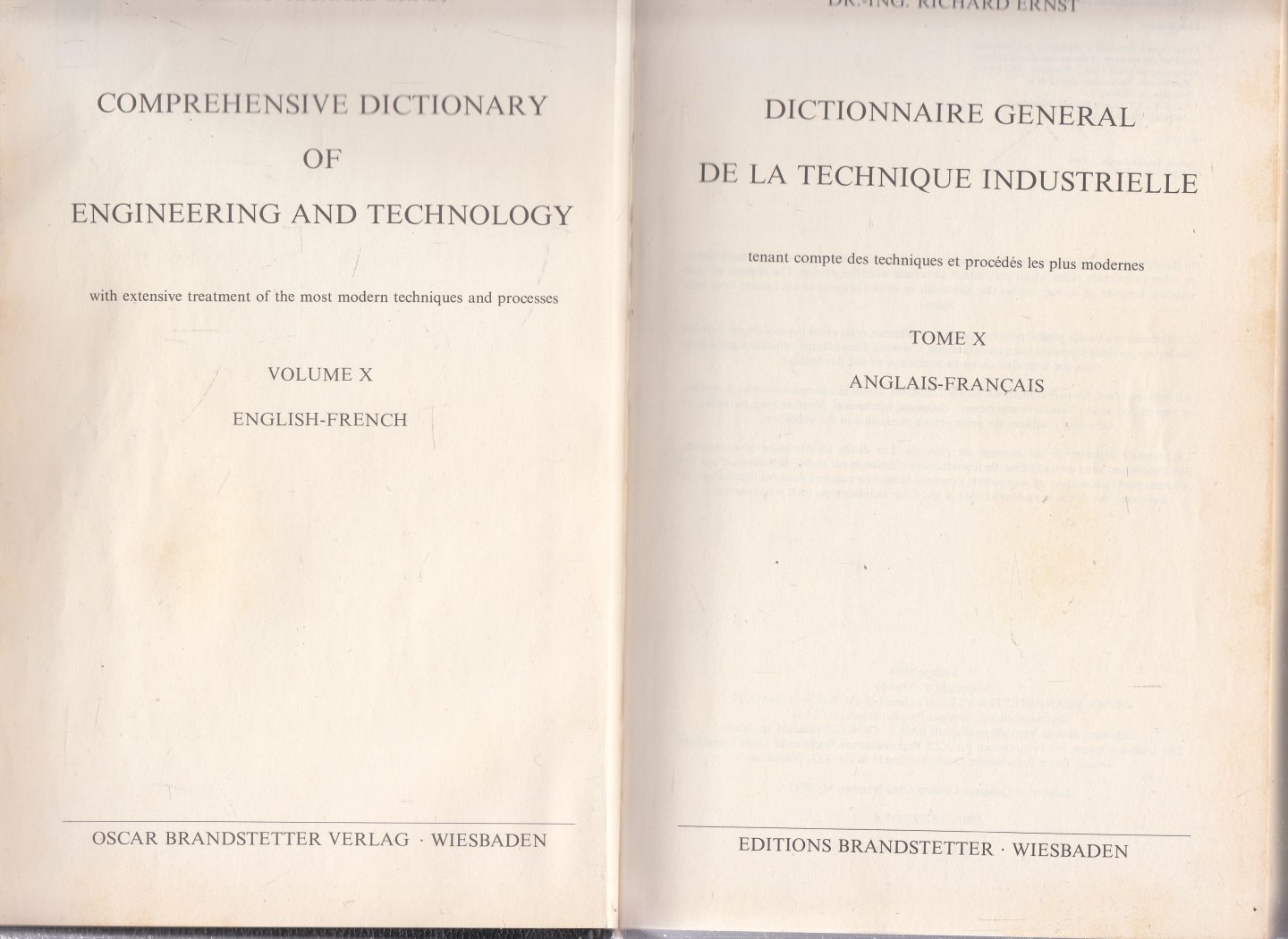 Ernst, Dr.-Ing. Richard - Dictionnnaire general de la technique industrielle, Tome X, Anglais-Francais