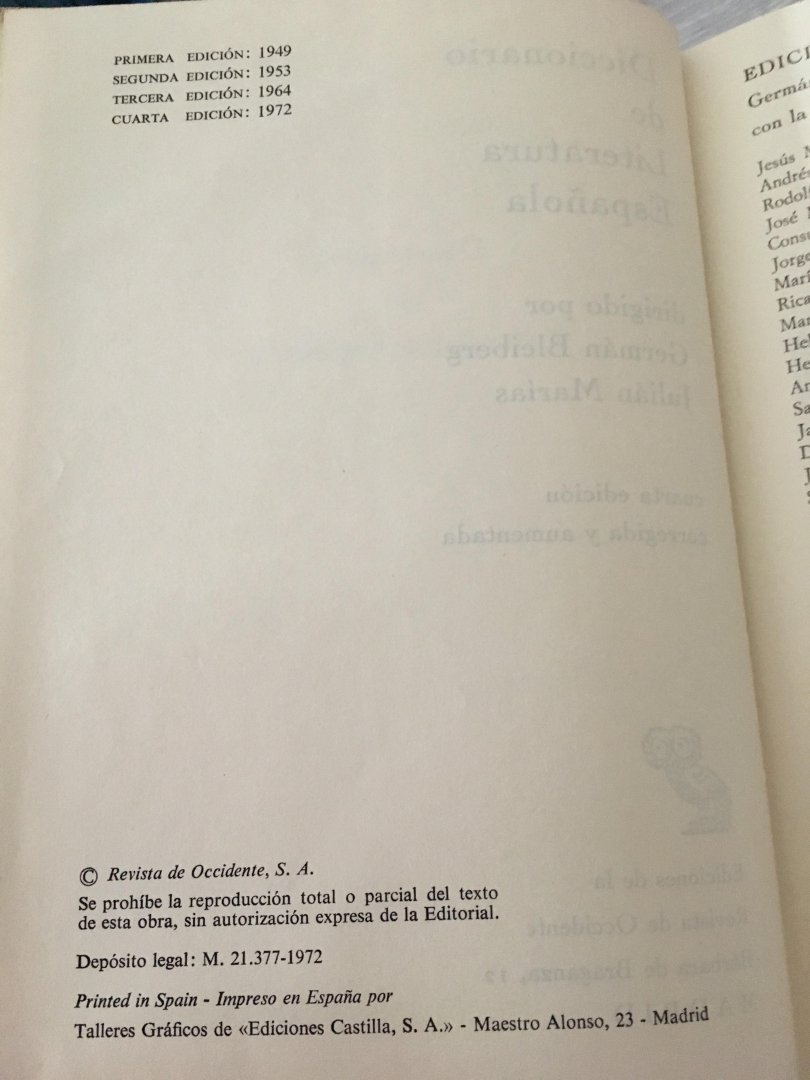 Germán Bleiberg, Julián Marías - Diccionario de literatura española. Tercera edición corregida y aumentada.