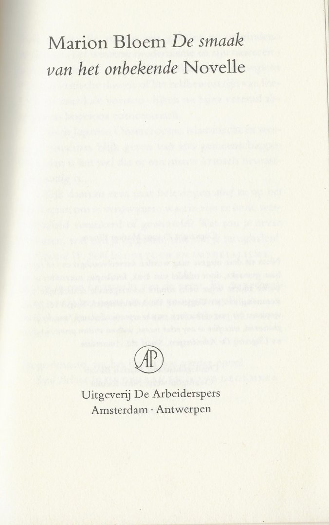 Bloem, Marion [Omslagillustratie  Foto Lidwien Nelissen  Omslagontwerp Nico Richter - De smaak van het onbekende [Novelle ]
