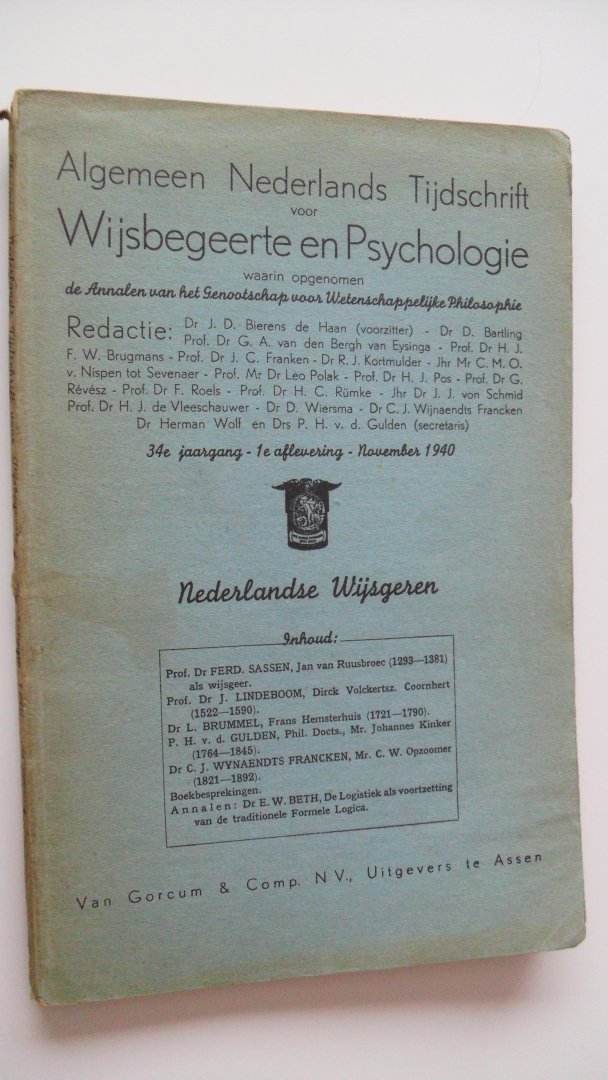 Bierens de Haan / Bartling/  en anderen - Algemeen Nederlands Tijdschrift voor Wijsbegeerte en Psychologie