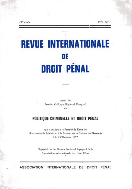 Hoornaert, Maurice. - Actes du Premier Colloque Régional Espagnol sur Politique criminelle et Droit pénal.
