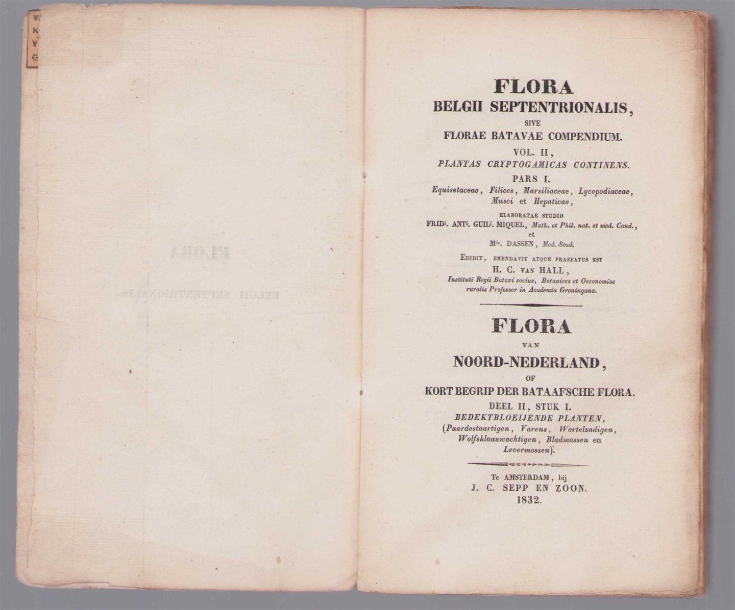 Herman C van Hall - Flora Belgii Septentrionales = Bedektloeijende planten. 2,1 Plantas Cryptogamicas continens.
