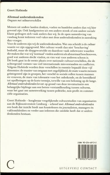 Hofstede, Geert  .. OmslagOntwerp Elise de Vries - Allemaal andersdenkenden ..  Omgaan met cultuurverschillen