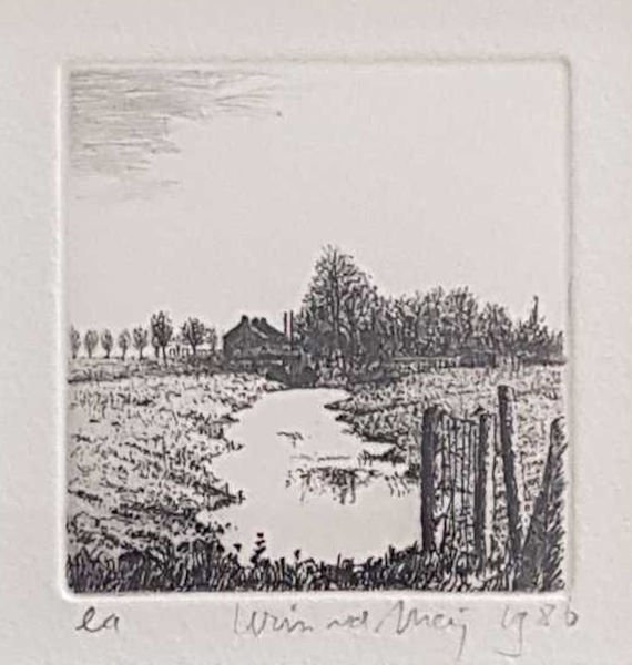 Meij, Wim van der. - Landschap met beek.