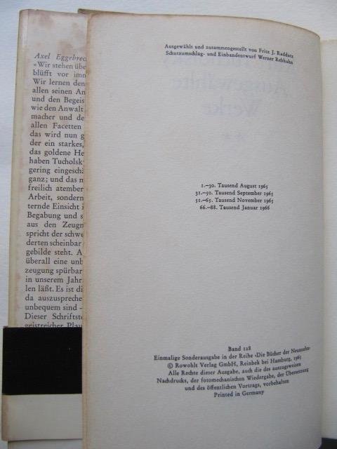 Kurt Tucholsky - Ausgewählte Werke -Rowolht, 2 delen