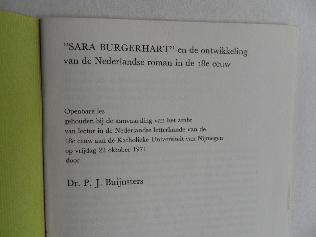 Buijnsters, P.J. - 'Sara Burgerhart' en de ontwikkeling van de Nederlandse roman in de 18e eeuw.