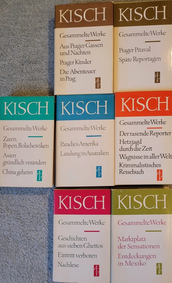 Kisch, Egon Erwin - Gesammelte Werke in Einselausgaben. 7 (von 10 Bänden). Herausgegeben von Bodo Uhse und Kisela Kisch: Band 2 bis 8; Bd. 2: Aus Prager Gassen und Nächten; Prager Kinder; Die Abenteuer in Prag. Bd.3: Prager Pitaval; Späte Reportagen. Bd. 4: Zaren...