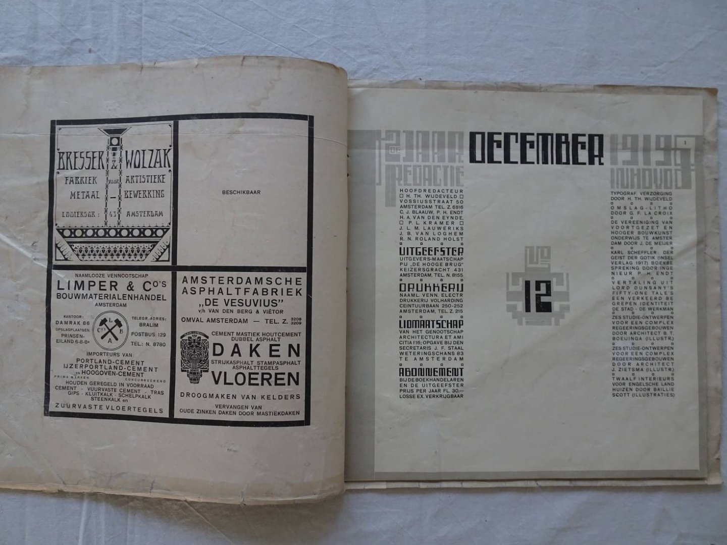 Wijdeveld, H. TH. (ed.). - Wendingen. Maandblad voor bouwen en sieren van architectura et Amicitia. Aflevering 12, december 1919: Architectuur.