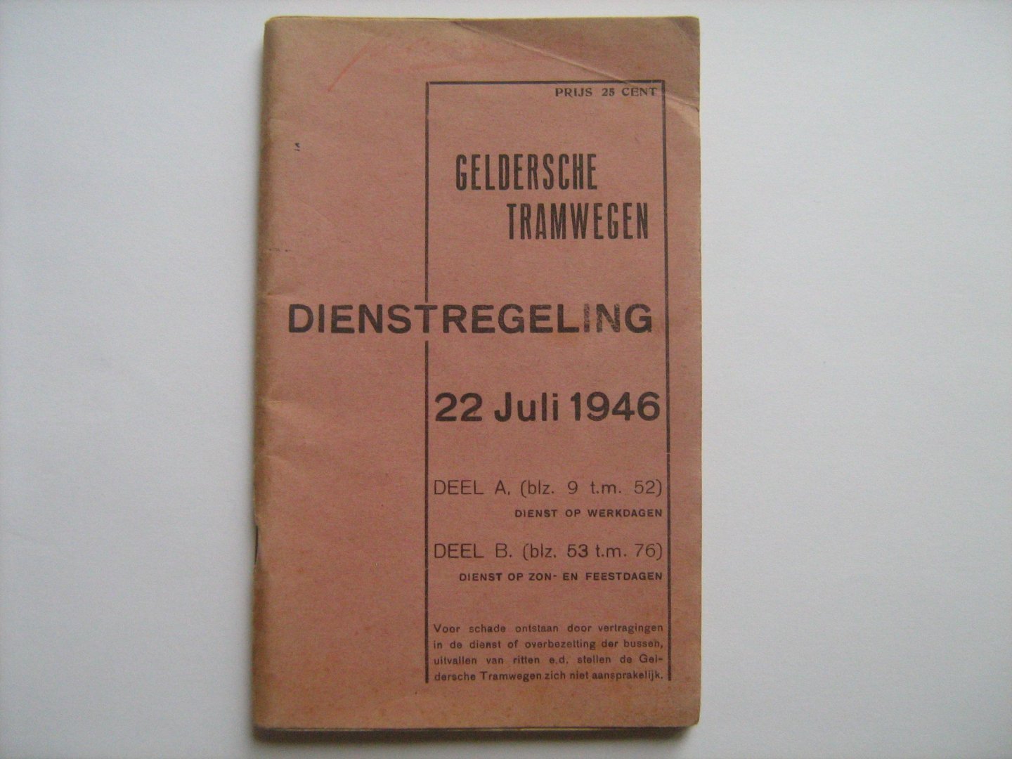  - Geldersche Tramwegen Doetinchem,dienstregeling 22 juli 1946