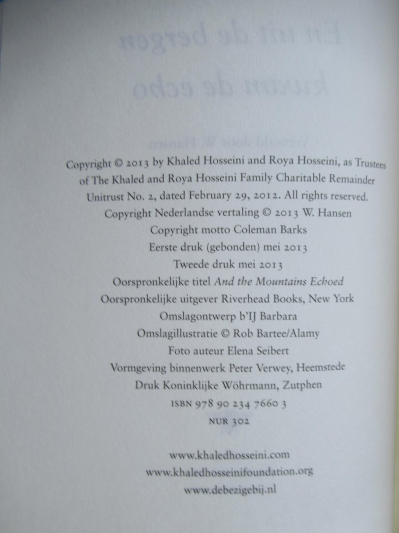 Hosseini, Khaled - En uit de bergen kwam de echo