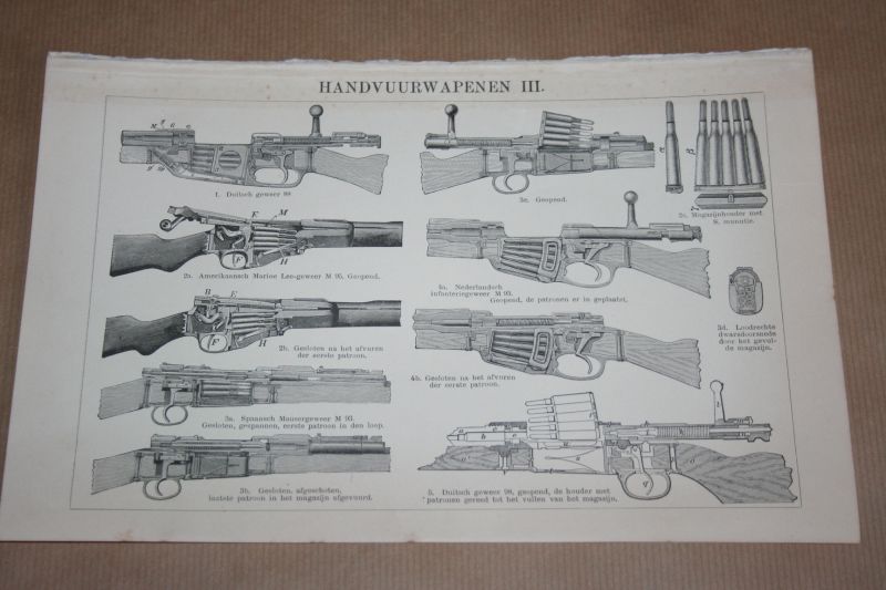  - 3 oude prenten - Handvuurwapens Revolvers enz - circa 1900