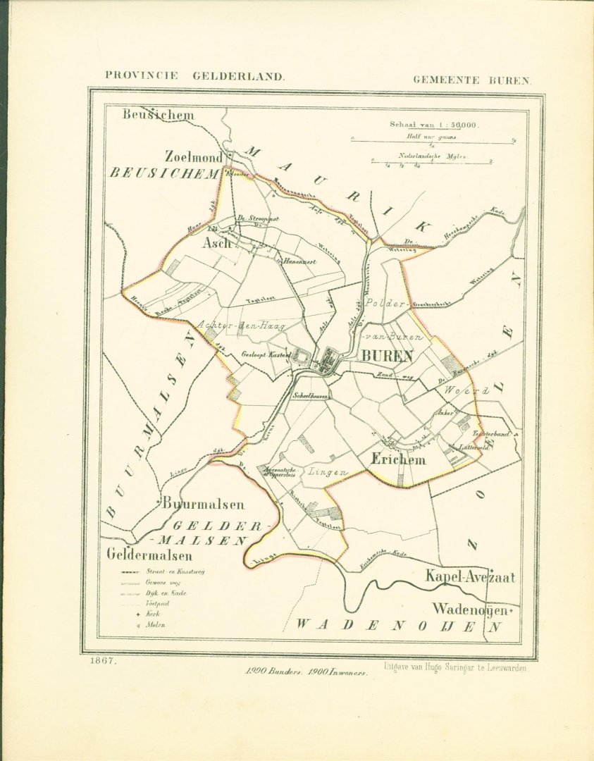 Kuyper Jacob. - BUREN . Map Kuyper Gemeente atlas van GELDERLAND