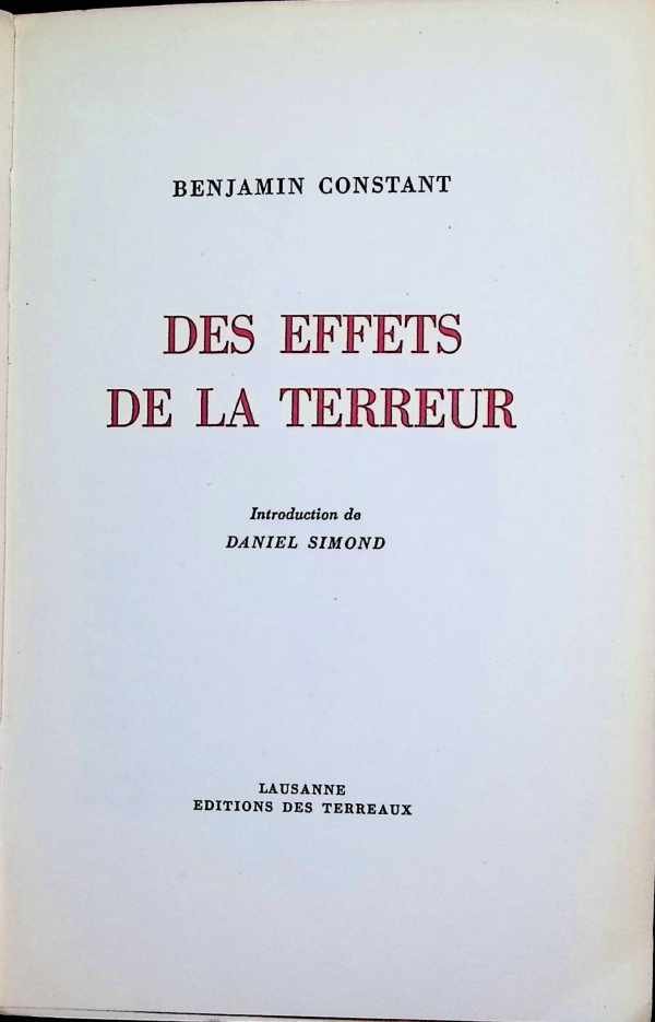 Benjamin Constant - Des Effets de la terreur