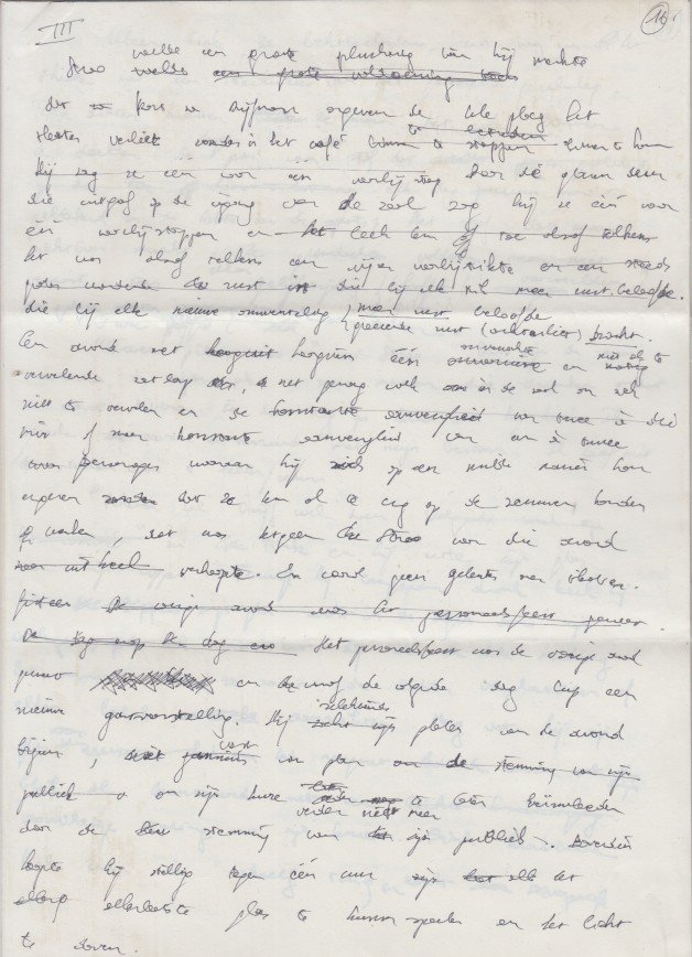 Vandenberghe, Philipp - Zes pagina's manuscript van 'Het water zal theater' (1990).