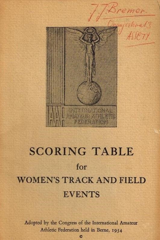  - Scoring Table for Women's Track and Field Events -Adpted by the Congress of the International Amateur Athletic Federation held in Berne, 1954