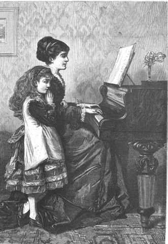 Klavier: - [Holzstich] Aan de piano (naar Kilburn)