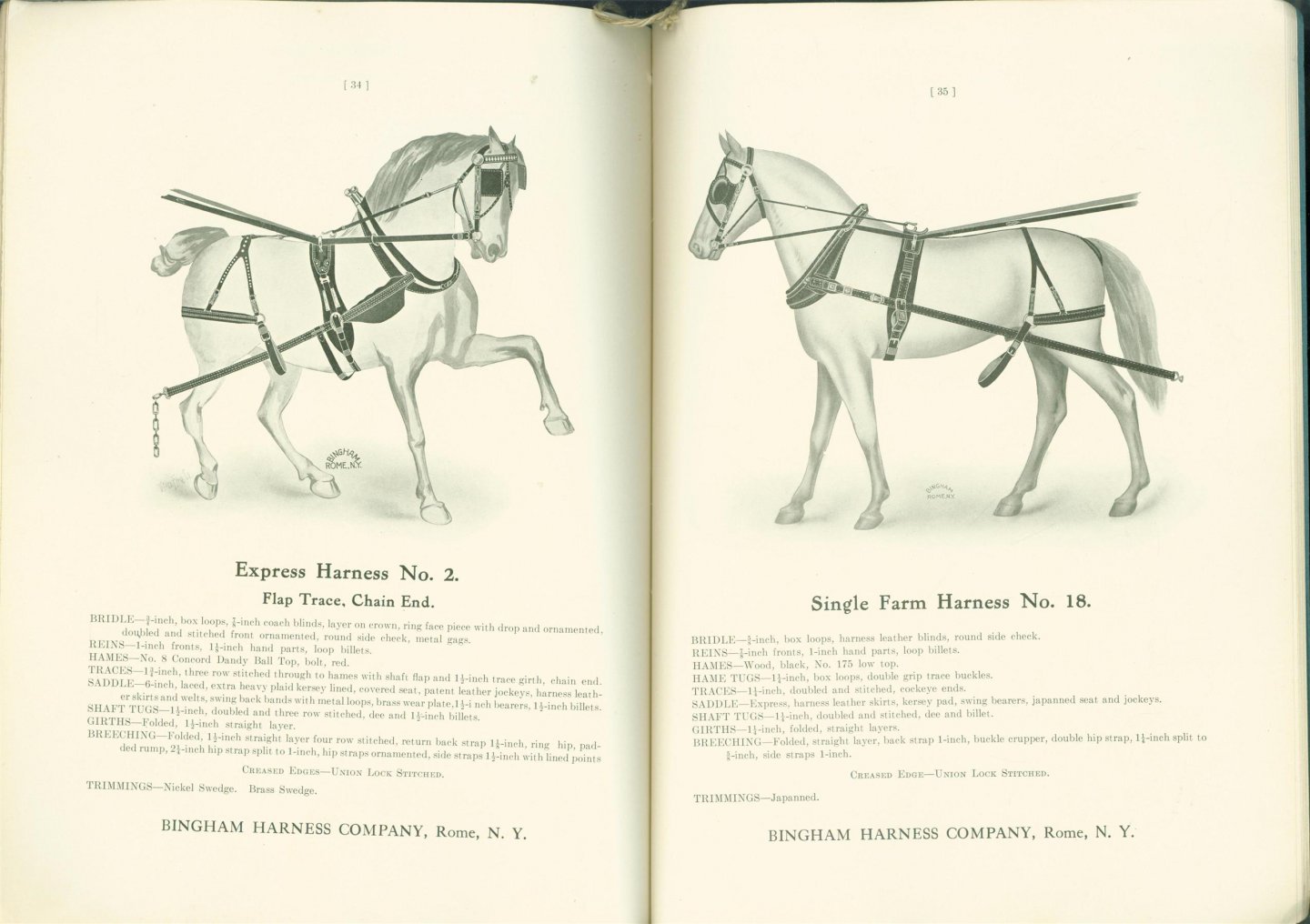 Bingham Harness Co - Manefactures of Harness, Horse collars and saddlery. Catalogue N0 5 ( including pricelist no 26 October 1913 )