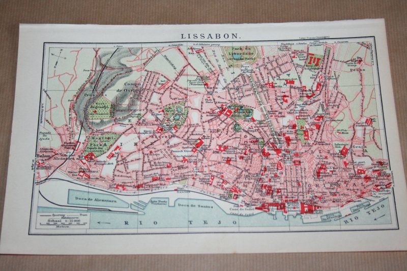  - Oude kaart/ plattegrond - Lissabon - circa 1905