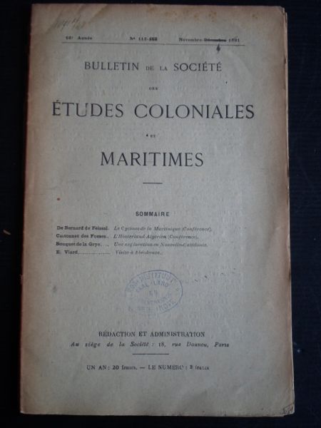  - Bulletin de la Societe des Etudes Coloniales et Maritimes