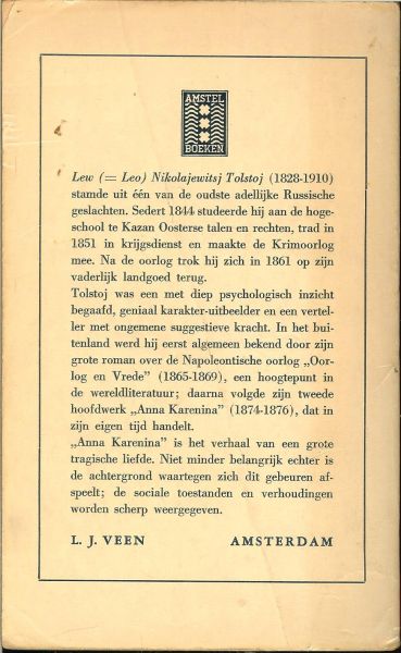 Tolstoi, Leo, N.  Vertaald door J. Leclee  Omslagontwerp : Karel Thole - Anna Karenina 2 Delen in een Band