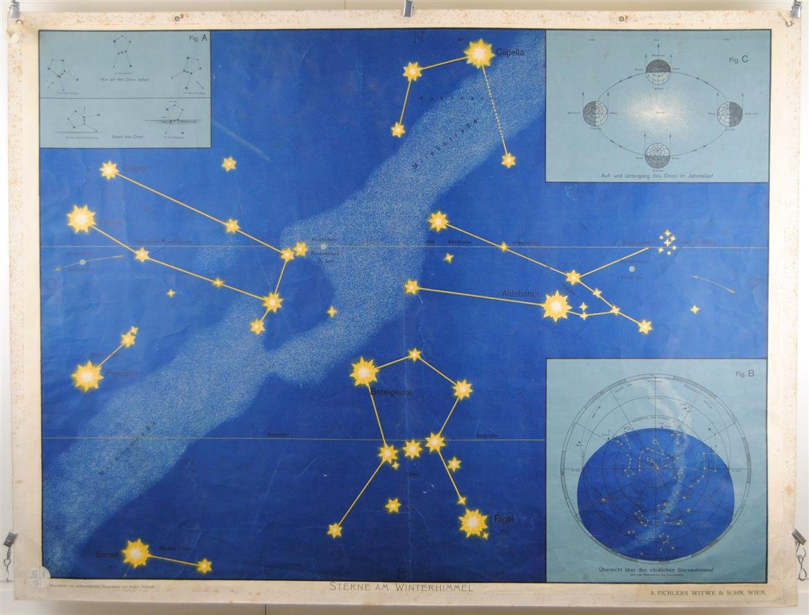 Wandtafeln zur mathematischen Geografie van Rudolf Schmidt - (SCHOOLPLAAT - SCHOOL POSTER / MAP - LEHRTAFEL)  - ASTRONOMIE., Sterne am Winterhimmel - ASTRONOMY, Stars in the winter sky - Sterren van de winter hemel