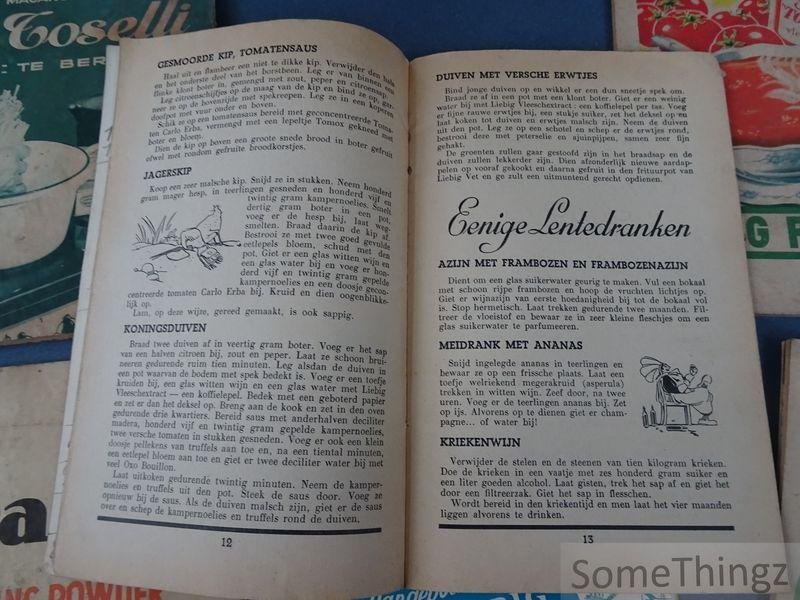 Div. aut. / Victor Plancke - Liebig - Toselli - Pana . - Lot van 8 kookboekjes / receptenboekjes. Nieuw kookboek bevattende de meest gebruikbare kook- en bereidingsvoorschriften voor de burgerskeuken / Kleine handleiding over wellevendheid en recepten voor feestdagen / Lente- en Zomerrecepten / Tant...
