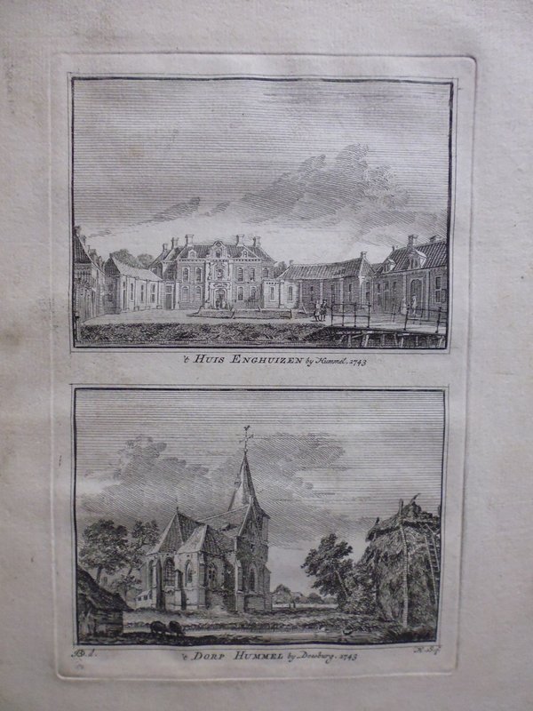 H. Spilman - t Huis Enghuizen by Hummel / 't Dorp Hummel by Doesburg 1743 - Originele kopergravure