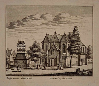 Rademaker, Abraham - Gesigt van de Niewe Kerk Dordrecht. Originele kopergravure.