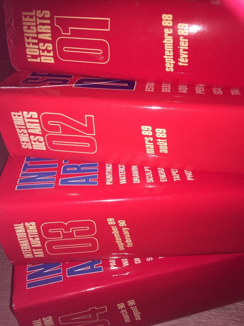 Ritzenthaler, Van Wilder - 4 volumes; L’officiel des arts; guide semestriel des ventes, septembre 1988- Février 1989, Mars 89-Août 1989, september 1989-February 1990, March 1990-August 1990