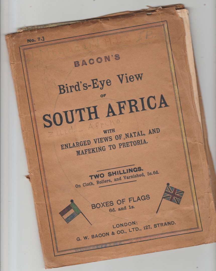 Bacon - Bacon's Bird's-Eye View of South Africa with enlarged views of Natal, and Mafeking to Pretoria.