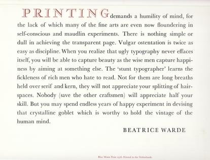WARDE, Beatrice - Printing (demands a humility of mind).