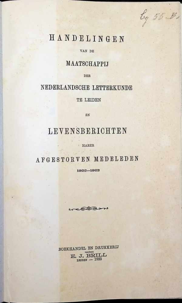 Collectief - Handelingen van de Maatschappij der Nederlandsche Letterkunde te Leiden en Levensberichten harer Afgestorven Medeleden 1922-1923