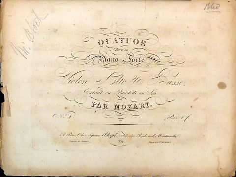 Mozart, W.A.: - [K 581. Anh. B zu 581] Quatuor pour le piano forte, violon alto & basse, extrait du quintetto en la. No. 4