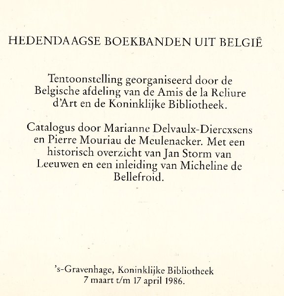 Storms van Leeuwen (voorwoord); de Bellefroid (inleiding) - Hedendaagse boekbanden uit Belgie