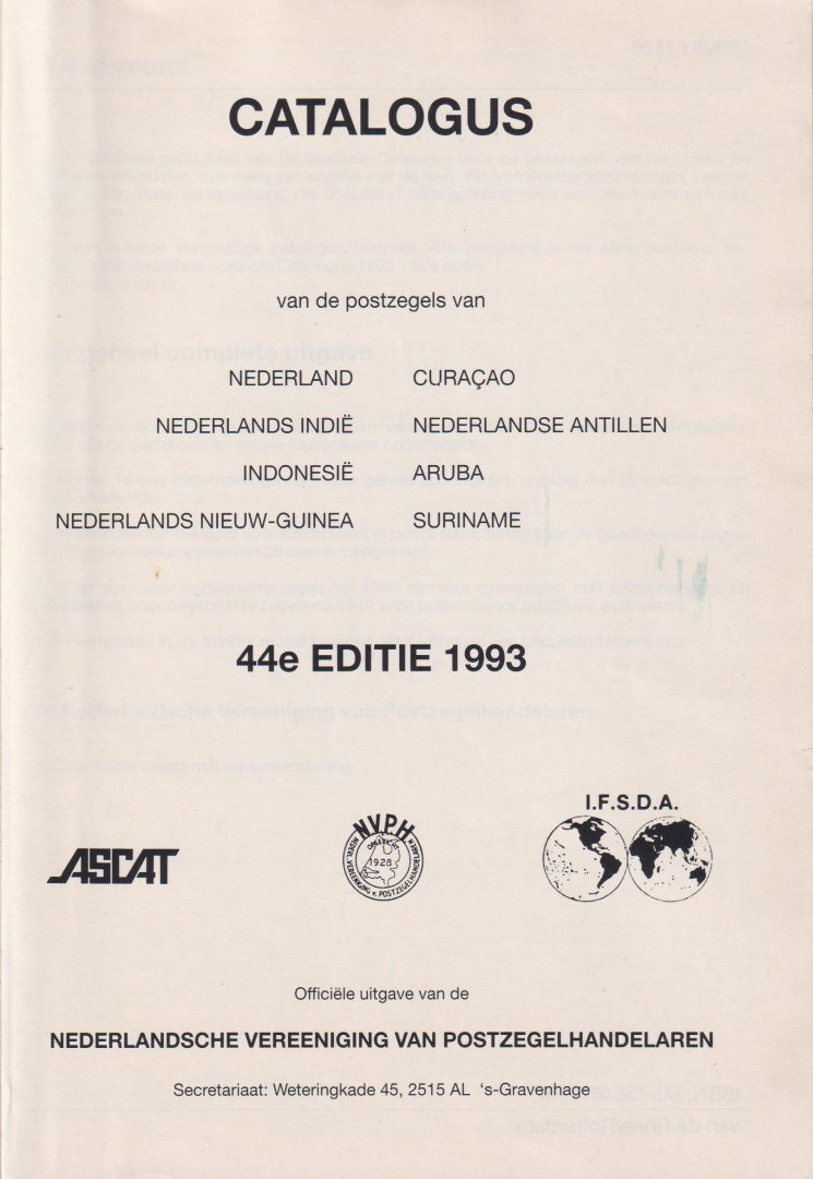 Nederlandsche vereeniging van postzegelhandelaren - Catalogus 1993 van de postzegels van Nederland en overzeese rijksdelen - 1993