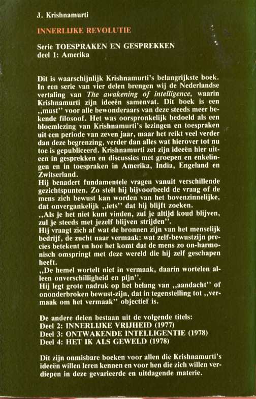 Krishnamurti, J. - Innerlijke revolutie. Toespraken en gesprekken, deel 1.