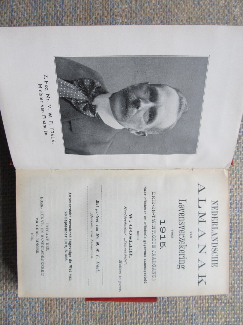 Gosler, W. - NEDERLANDSCHE ALMANAK VAN LEVENSVERZEKERING VOOR 1915 (23e jaargang)