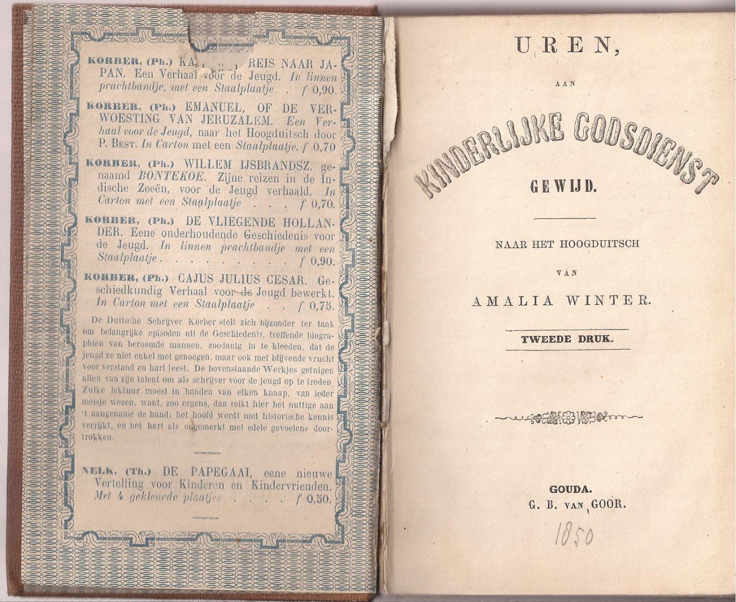 Winter, Amalia (Naar het Hoogduitsch van) - Uren aan Kinderlijke Godsdienst gewijd